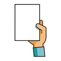A hand holding a blank white rectangle card or sign for message or advertisement vector