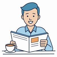 Happy man reading a brochure over a cup of coffee at a table vector
