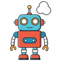 A Cute Cartoon Robot with a Thought Bubble Friendly Robotic Character Illustration Digital Drawing vector