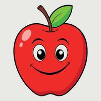 A Happy Red Apple Cartoon Character Illustration Featuring a Smiling Face and Green Leaf vector