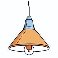 A Simple Illustration of a Hanging Lamp with an Orange Shade and a Light Bulb vector