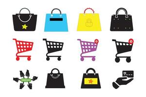 Shopping and Retail Icons for E-commerce and Business. A collection of store, bag, and cart symbols perfect for online shops, digital marketing, and branding. vector