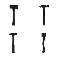 Silhouette Tool Set with Hammers and Axes for Construction and Carpentry. A collection of black tool icons perfect for handyman logos, DIY projects, and industrial graphics. vector