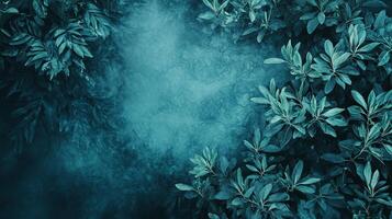 Moody teal leaves and a textured background create a captivating, atmospheric nature scene. Soft light adds depth and mystery. photo