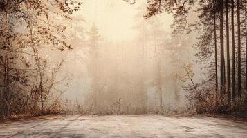 Misty forest scene with a soft color palette. Atmospheric, with a textured finish. Tranquil and scenic backdrop. photo