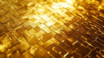 Abstract golden mosaic. Interlocking golden rectangles create a textured, shimmering surface, reflecting light with depth and luxury. photo