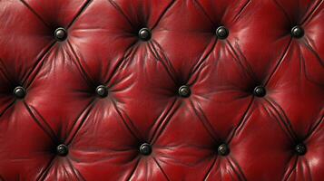 Luxurious Red Leather. A close-up of tufted leather with dark buttons, showcasing its rich color and classic design elements. photo