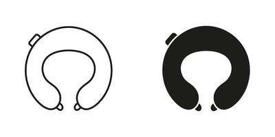 Neck Pillow Line and Silhouette Icon Set. Travel Cushion for Comfort and Support Symbol. Portable Comfortable Cushion for Trip. Editable Stroke. Isolated Illustration vector