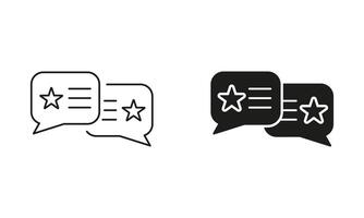 Feedback, Stars With Speech Bubble Symbol. Customer Rating Line and Silhouette Icon Set. Dialog Pictogram. Online Service Review Sign. Editable Stroke. Isolated Illustration vector