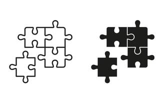 Puzzle Square Pieces Match, Logic Combination Pictogram. Teamwork, Idea, Challenge Game Sign. Jigsaw Solution Icon. Editable Stroke. Isolated Illustration vector