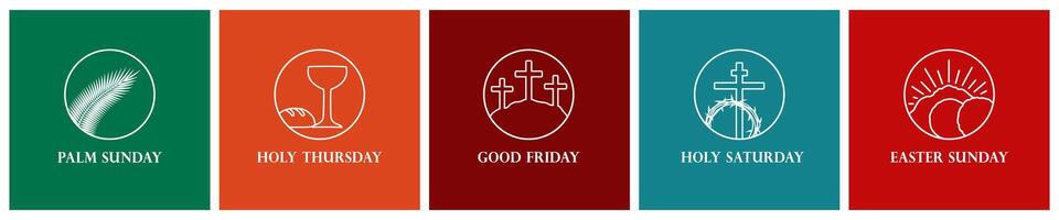Holy Week line art, set of cute icons with Easter Sunday holiday symbols. Happy Easter graphic elements vector
