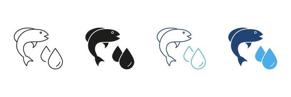Fish And Oil Drops Line and Silhouette Icon Set. Omega 3 And Nutritional Support for Healthy Diet. Fish Oil Supplements. Editable Stroke. Isolated Illustration vector
