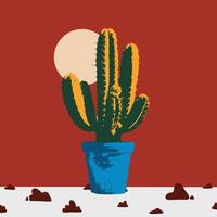 Cactus in a Pot with Sun in a Desert Landscape vector