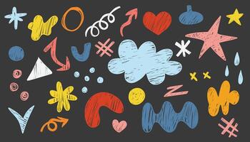 Set of hand drawn doodle elements isolated on black background. illustration. vector
