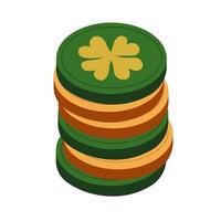 Stacked coins featuring clover designs in various colors create a playful representation of luck and fortune in a minimalistic style vector
