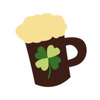 flat design of a beer mug with frothy top and four-leaf clover, perfect for St. Patrick s Day celebrations vector