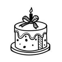Decorative birthday cake with a candle and festive ribbon on a plate for celebrations and special occasions vector