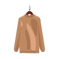 Soft brown sweater hanging on a wooden hanger in a minimalist style setting vector