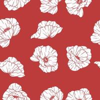 Elegant Floral seamless pattern. Red Poppy background. Eco friendly background. Poppy flowers and greenery hand drawn line art design. Elegant seamless background endless pattern minimalist style vector