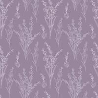 Floral seamless pattern with Lavender flowers. Lavender background. Eco background. Lavender hand drawn line art design. Elegant seamless background minimalist style vector