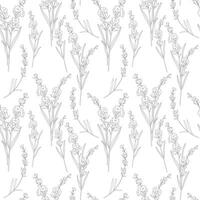 Botanical Floral seamless pattern with Lavender. Lavender background. Eco background. Lavender hand drawn line art design. Elegant seamless background minimalist style vector