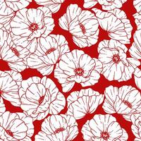 Red Floral seamless pattern. Poppy background. Eco friendly background. Poppy flowers and greenery hand drawn line art design. Elegant seamless background endless pattern minimalist style vector