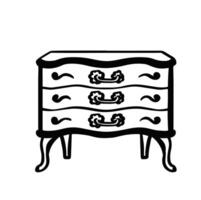 Elegant outline of shoe rack chest of drawers in retro style, black monochrome vector