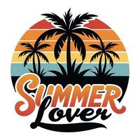 summer lover logo with palm trees and sunset vector