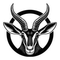 an antelope head in a circle with a black and white background vector