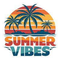 summer vibes logo with palm trees and sunset. vector