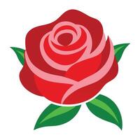 red rose with green leaves on a white background. vector