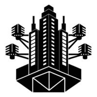 a black and white logo of a skyscraper generate a high tech urban skyscraper with robotic vector