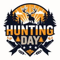hunting day logo with deer and trees. vector