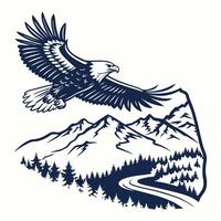 an eagle flying over mountains and trees vector