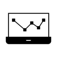 laptop computer with statistics bars icon over white background, silhouette style, illustration vector