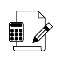document with pencil and calculator icon over white background, line style, illustration vector