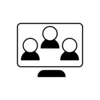 computer with conference icon over white background, silhouette style, illustration vector
