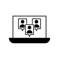 laptop with social network icon over white background, line style, illustration vector