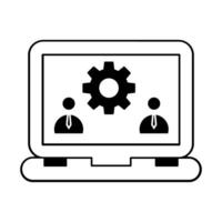 laptop computer with gears and cogs icon over white background, illustration vector