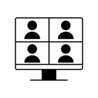computer with avatars icon over white background, line style, illustration vector