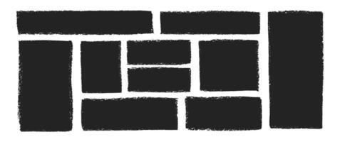 Hand drawn grunge square and rectangle shapes with crayon or pastel texture. Text box or frame painted with chalk. Black grunge illustration on a white background. vector