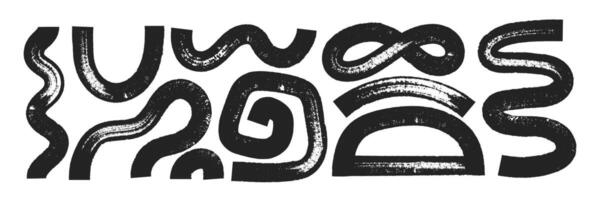 Set of abstract irregular shapes with organic texture of brush, marker or crayon. Grunge design elements in hand drawn style. Black illustration isolated on a white background. vector