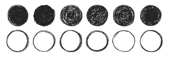 Scribble circle round frame with crayon or chalk texture. Hand drawn black coal objects for design use. illustration on a white background. vector