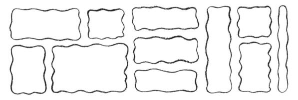 Hand drawn grunge square and rectangle shapes with crayon or pastel texture. Wavy text box or frame painted with chalk. Outline grunge illustration on a white background. vector