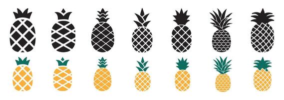 Set of unique style pineapple icons. Pineapple icon collection vector