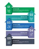 5 Steps or Options infographic arrow design. Presentation, Data, Report and Plan. vector