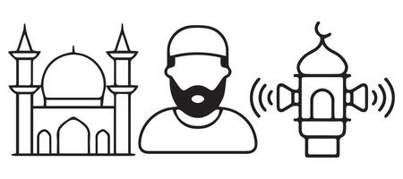Line art mosque icon set vector