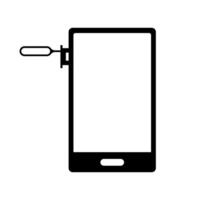 Silhouette of smartphone sim tray opened with SIM pin. vector