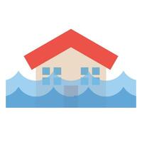 House Partially Submerged in Rising Floodwaters. vector