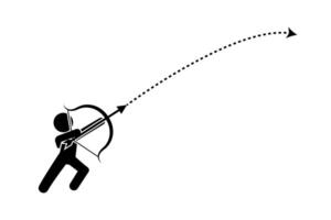 Silhouette of person shooting at long range with bow. vector
